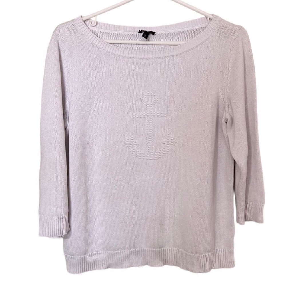 Talbots Petite Anchor Sweater White Size Lp Womens Nautical coastal Beachy